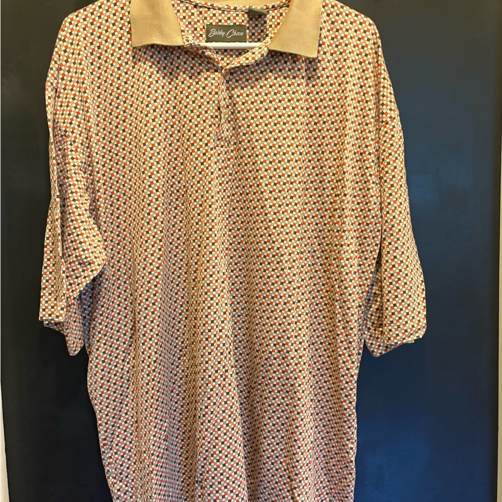 Bobby Chan Men’s Silk Cotton Blend Polo - XXXL - Geometric- VTG